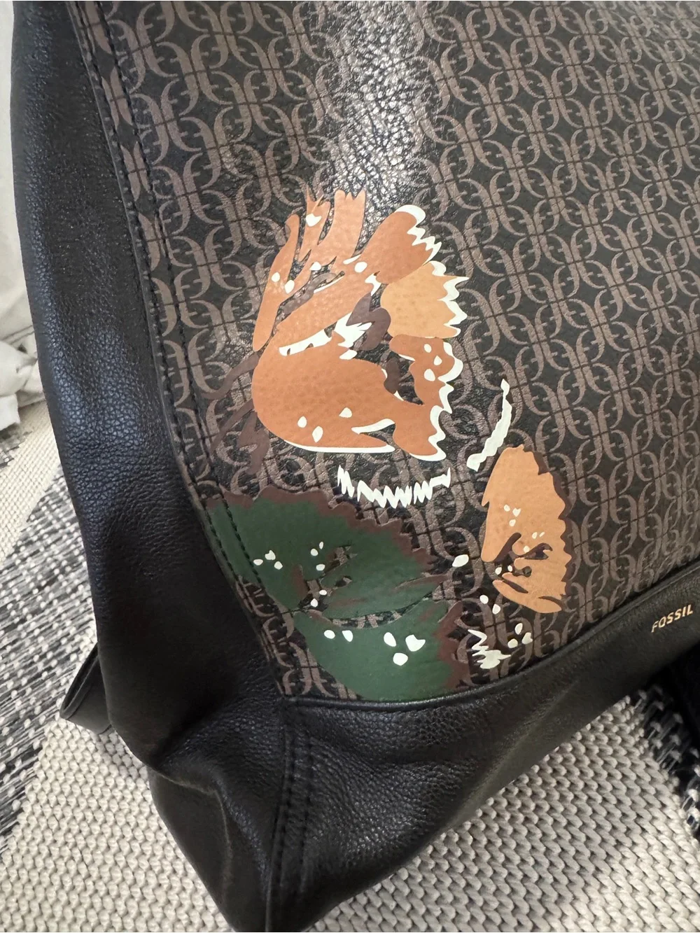 Fossil Brown Monogram Backpack with Floral Prints